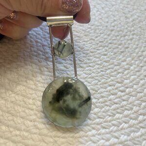 Modern MOSS PREHNITE Handmade Sterling 925 Pendant/Cord #133E